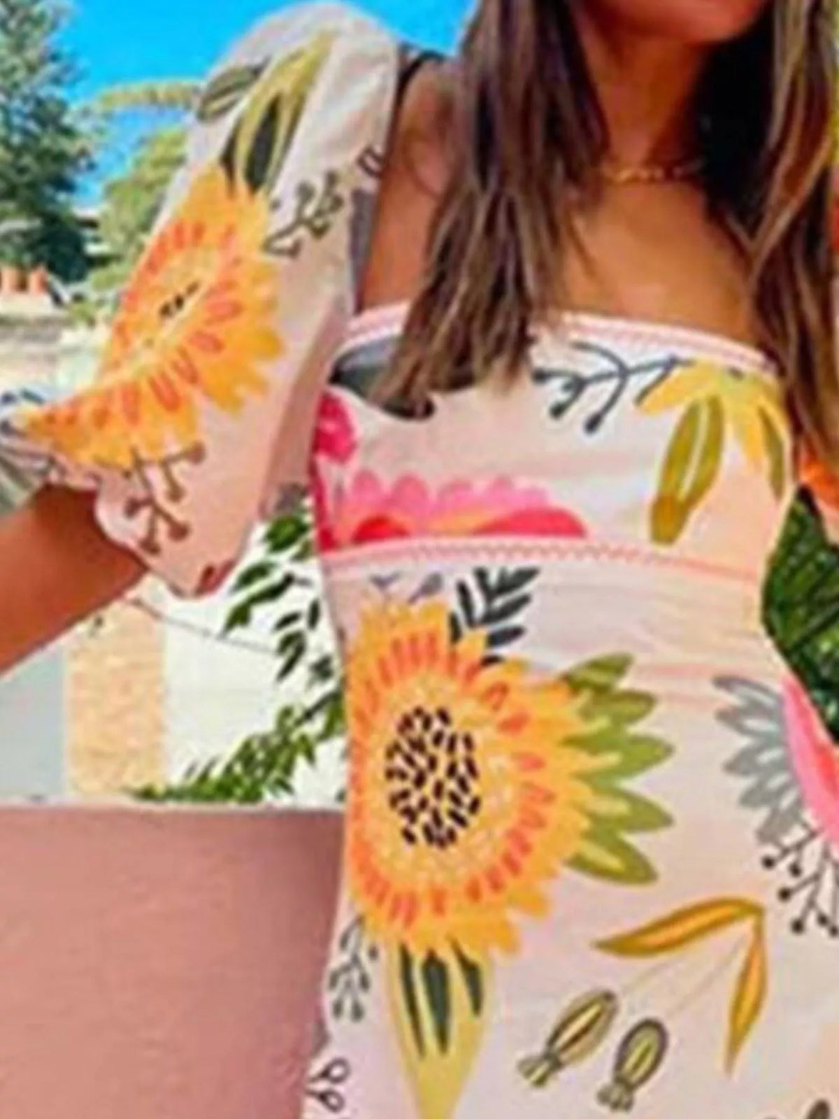 Full Size Floral Print Puff Sleeve Maxi Dress Plus Size - Lilixa.store