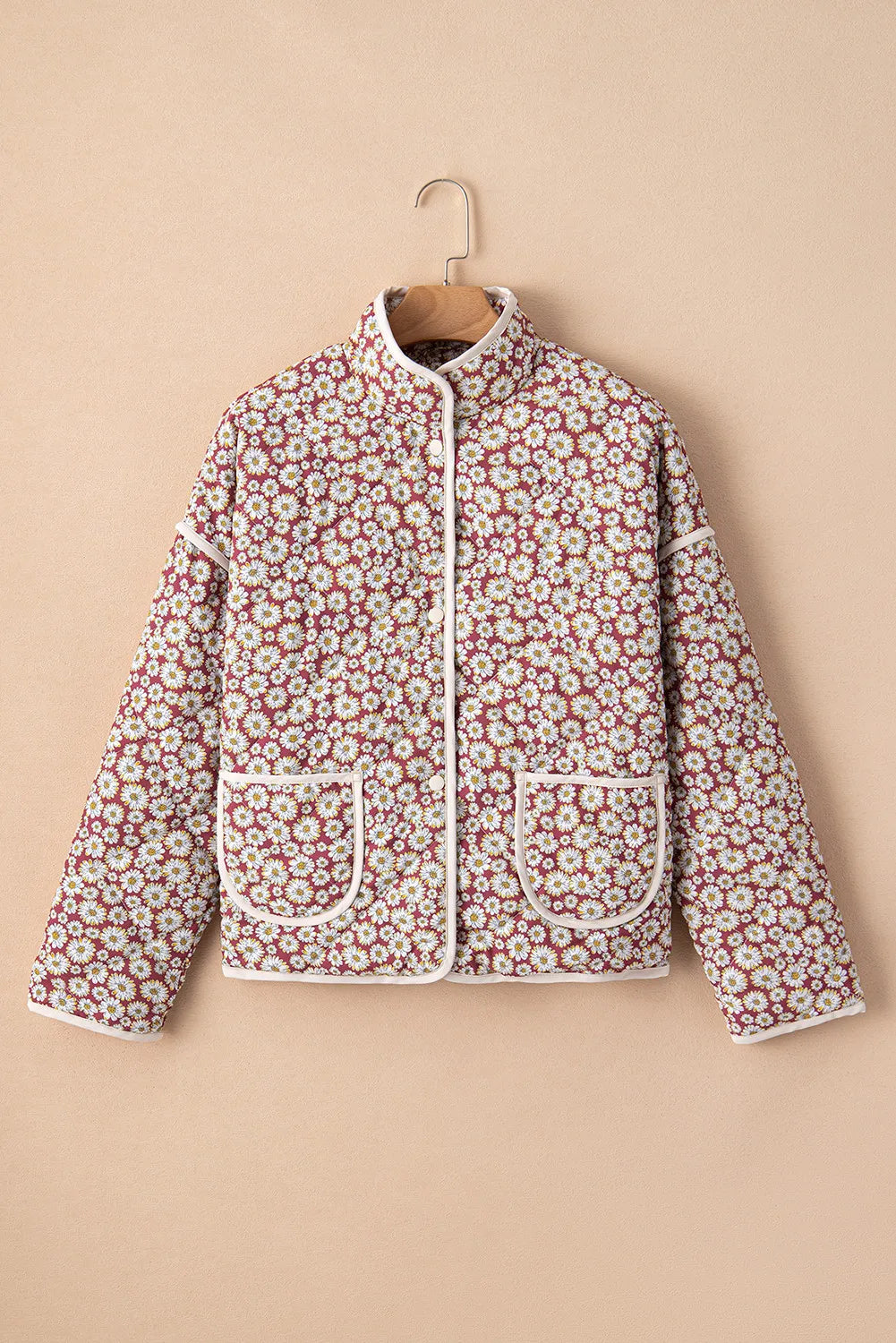 Floral Snap Down Mock Neck Coat - Lilixa.store