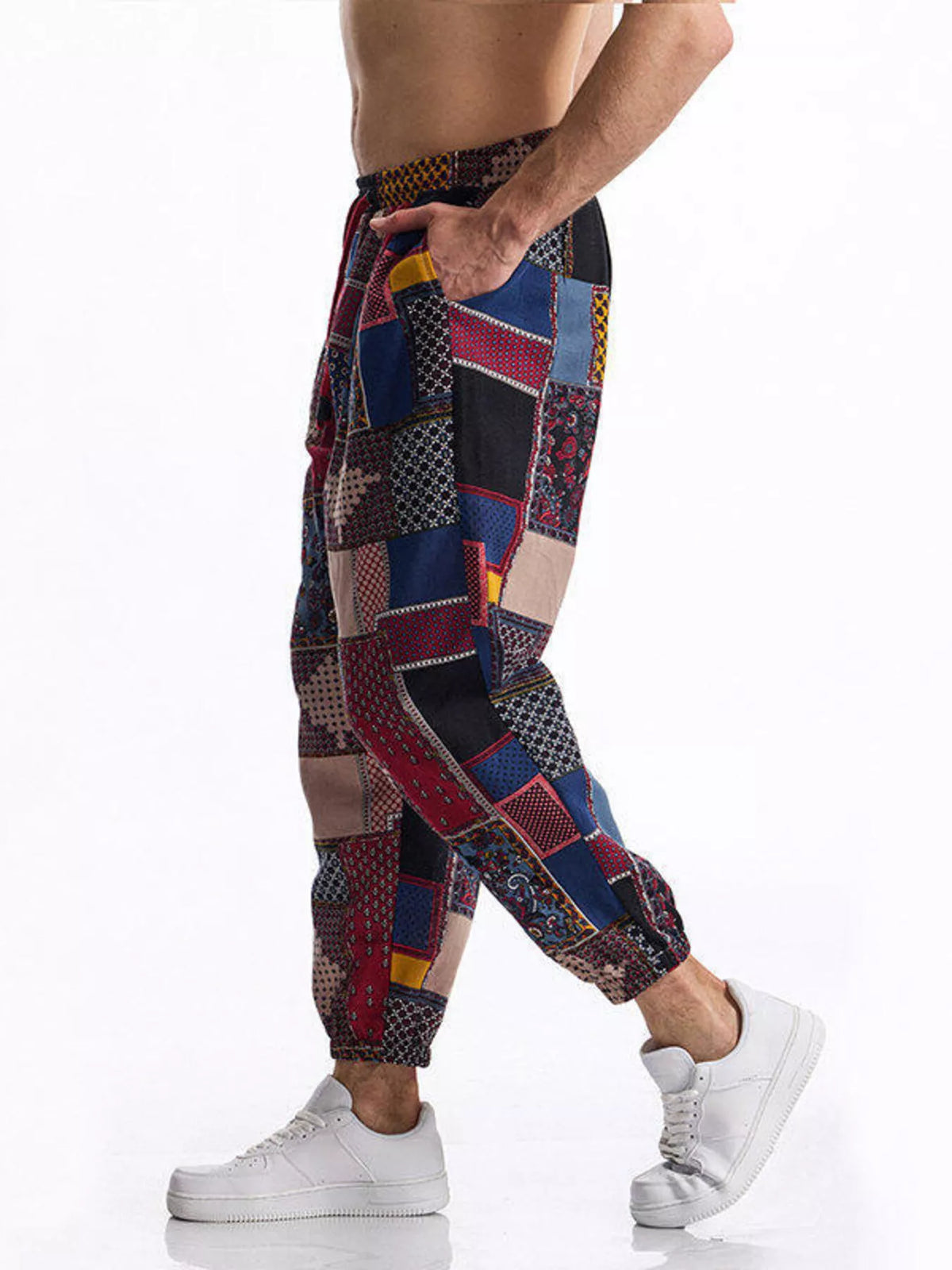 Men's Full Size Printed Drawstring Casual Pants Plus Size