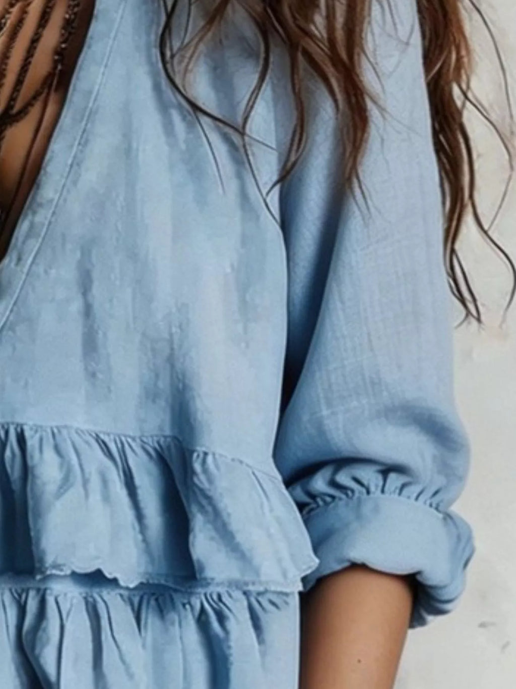 Full Size Ruffled Hem V-Neck Blouse Plus Size - Lilixa.store