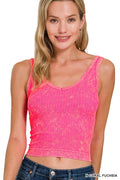 Zenana Washed Ribbed Seamless Cropped V-neck Tank Top - Lilixa.store