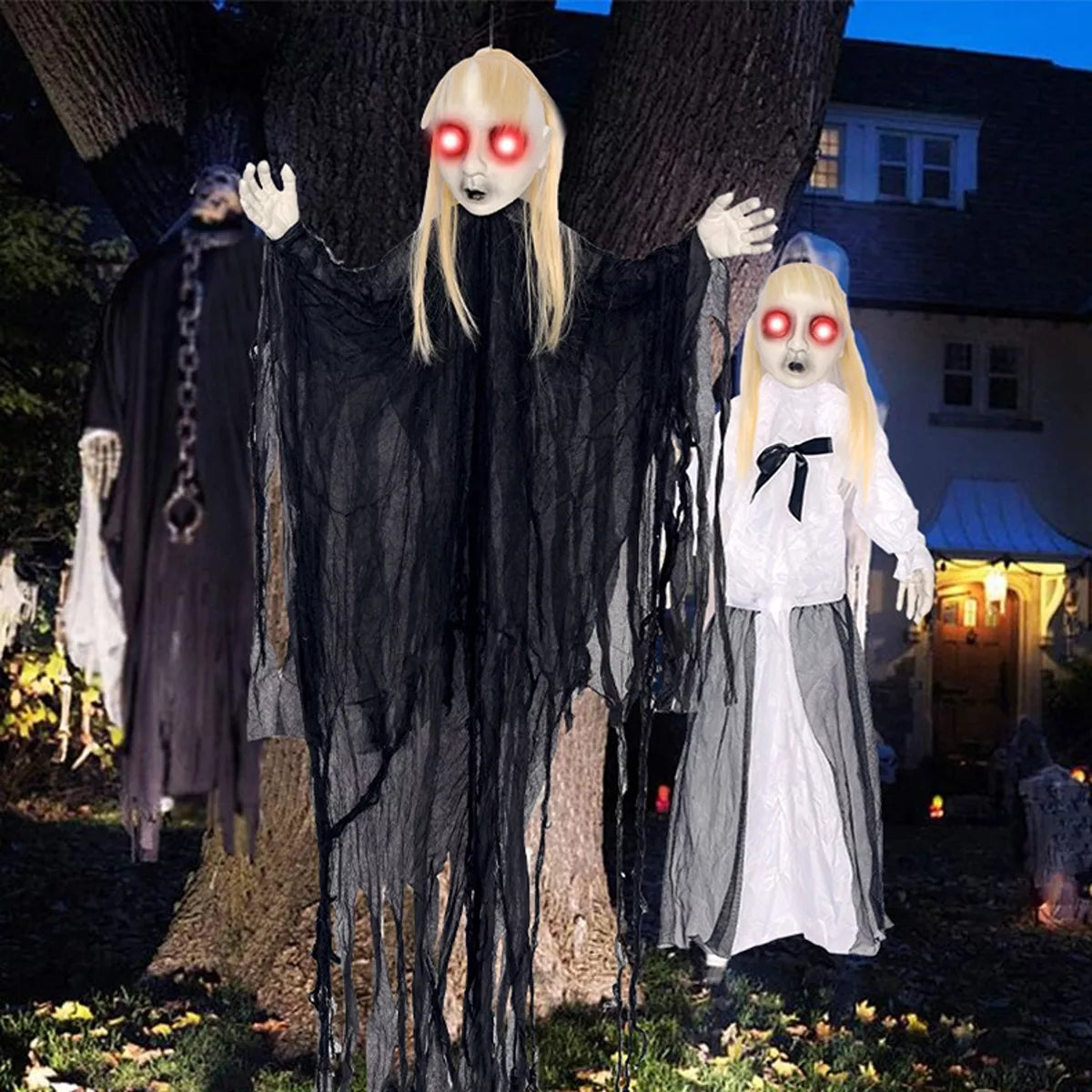 Halloween Hanging Ghost with Glowing Eyes - Lilixa.store