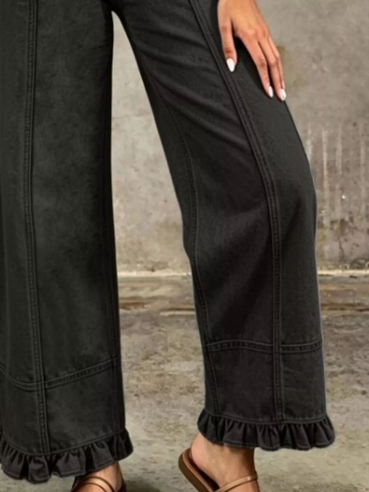 Full Size High-Waisted Wide-Leg Ruffle Hem Jeans Plus Size, view 6