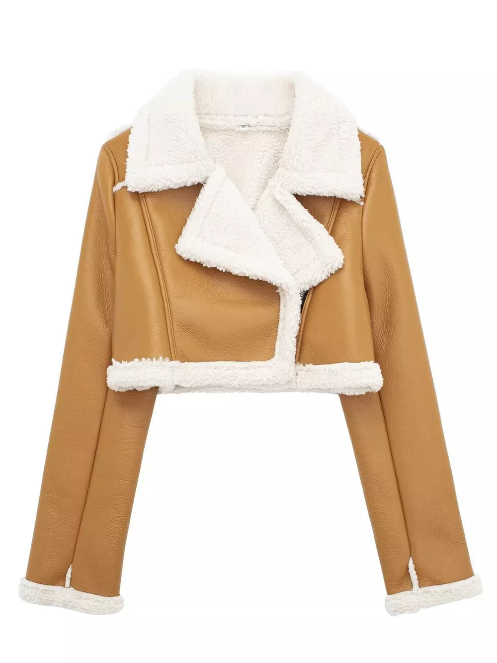 Collared Neck Long Sleeve Plush Cropped Jacket in Mustard