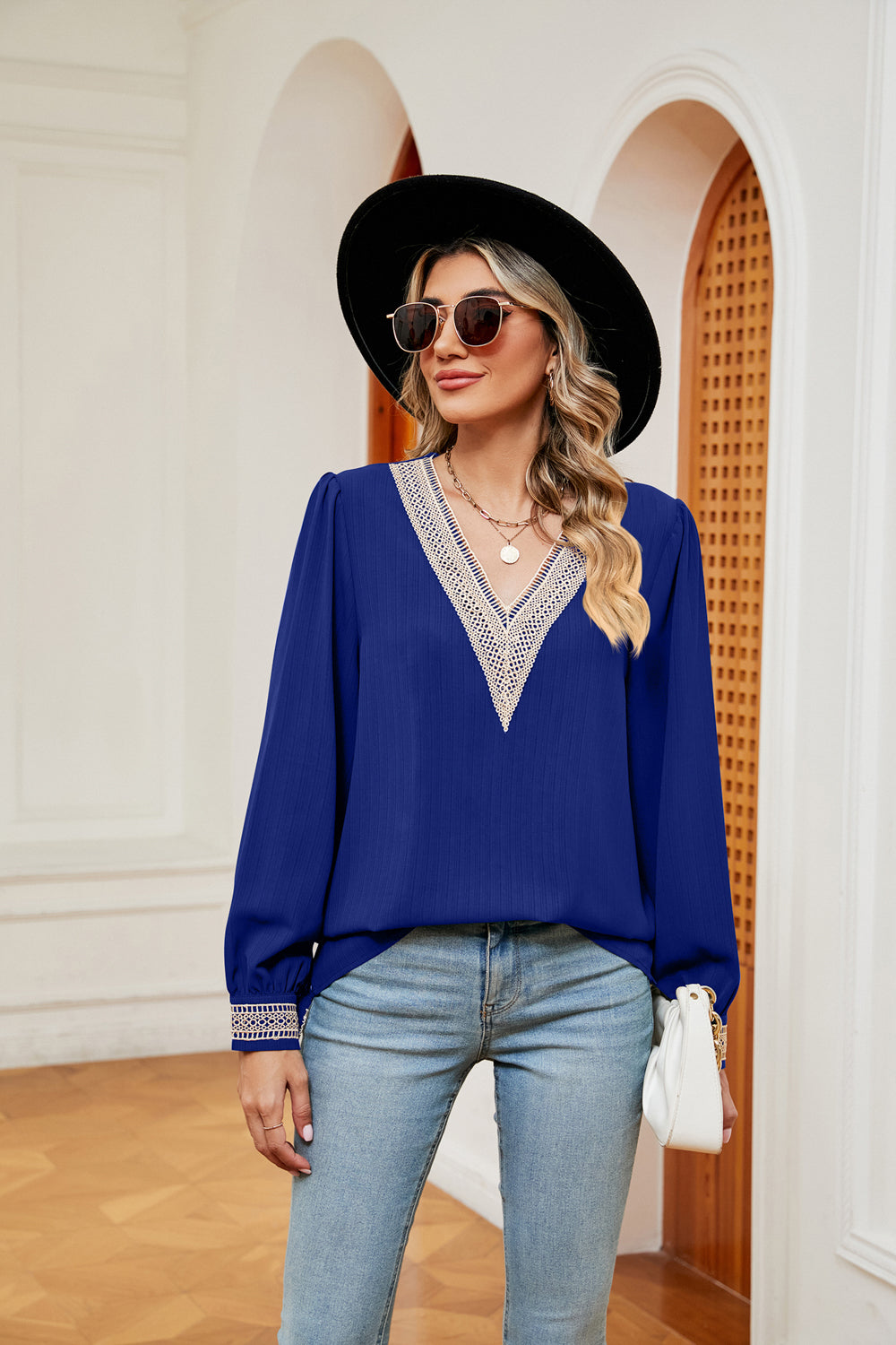 Contrast Puff Sleeve Blouse, view 2