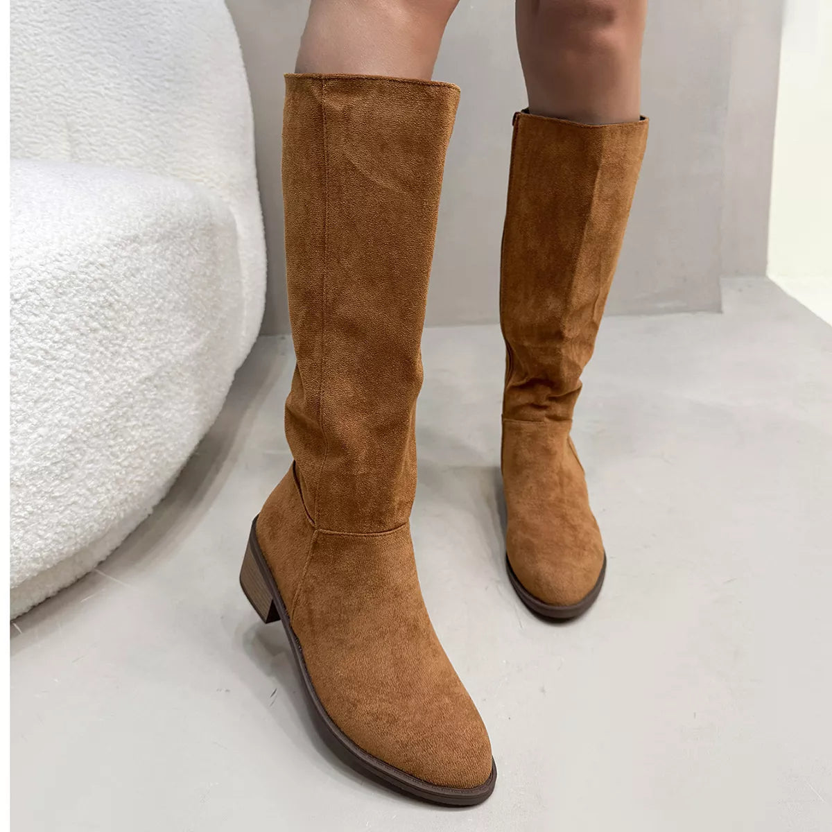 Side Zipper Closure Suede Knee-High Boots - Lilixa.store