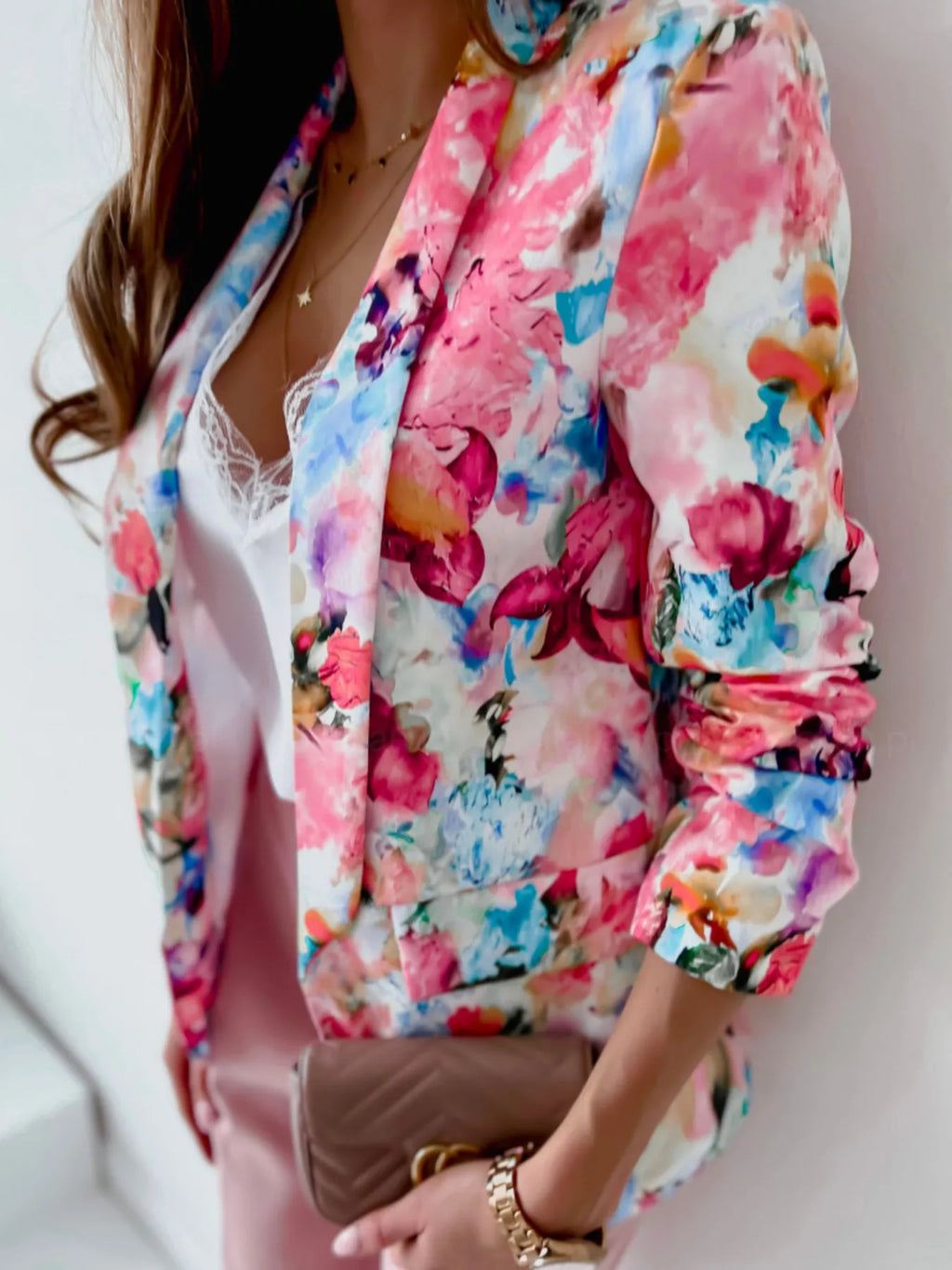 Vibrant Floral Print Open Front Blazer - Lilixa.store