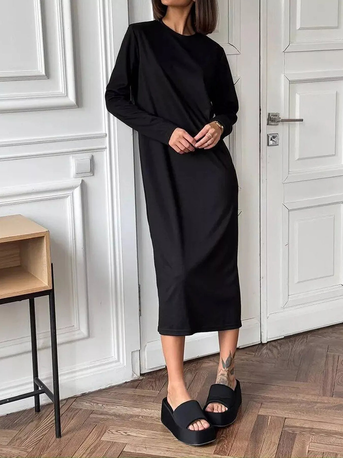 Round Neck Long-Sleeve Midi Dress, view 17