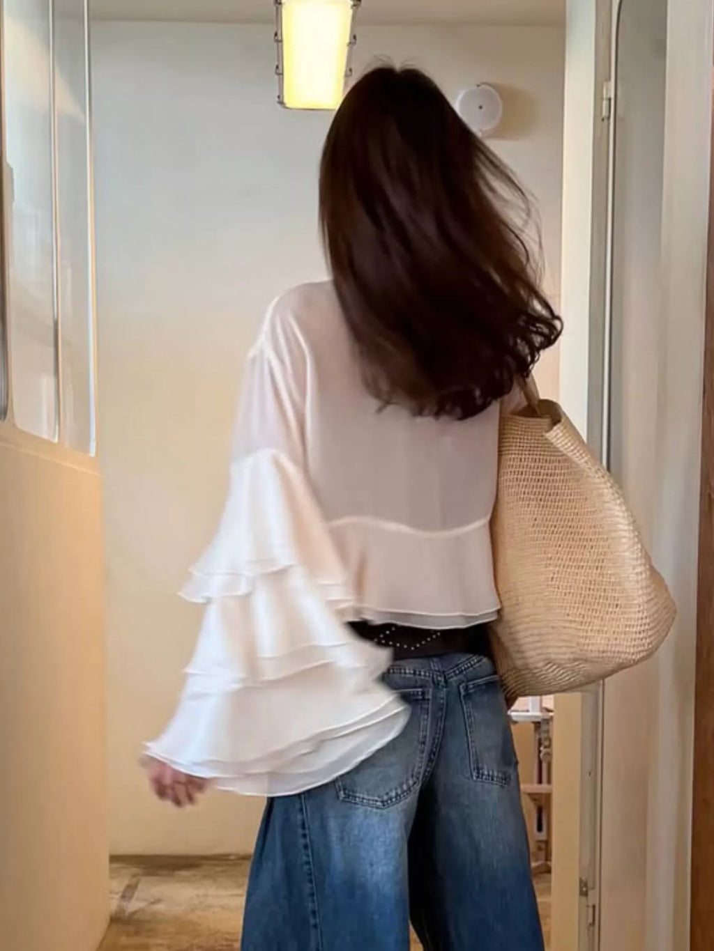 Layered Ruffled Hem Flare Sleeves Blouse - Lilixa.store