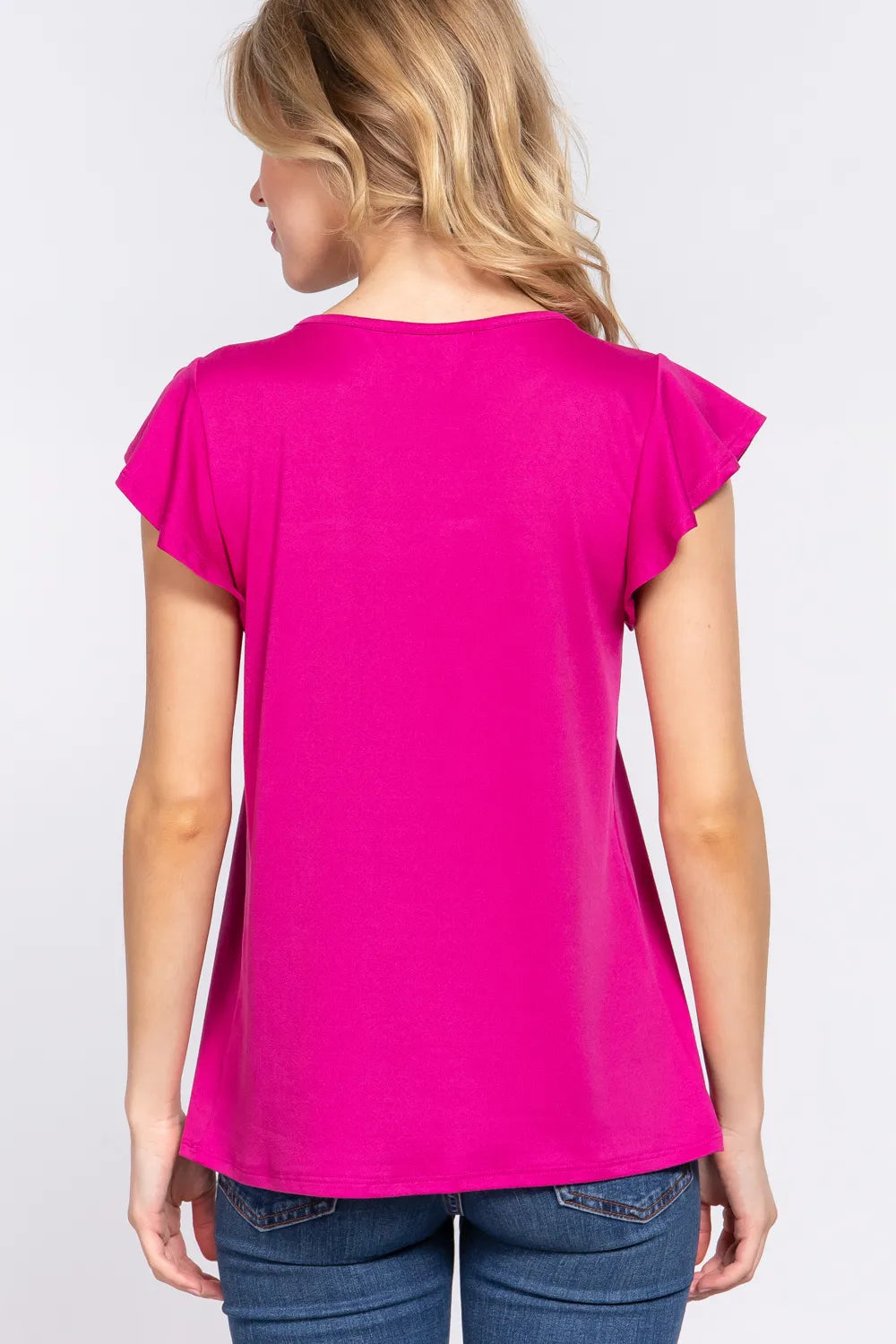 ACTIVE BASIC Ruffle Short Sleeve Lace Detail Knit Top - Lilixa.store