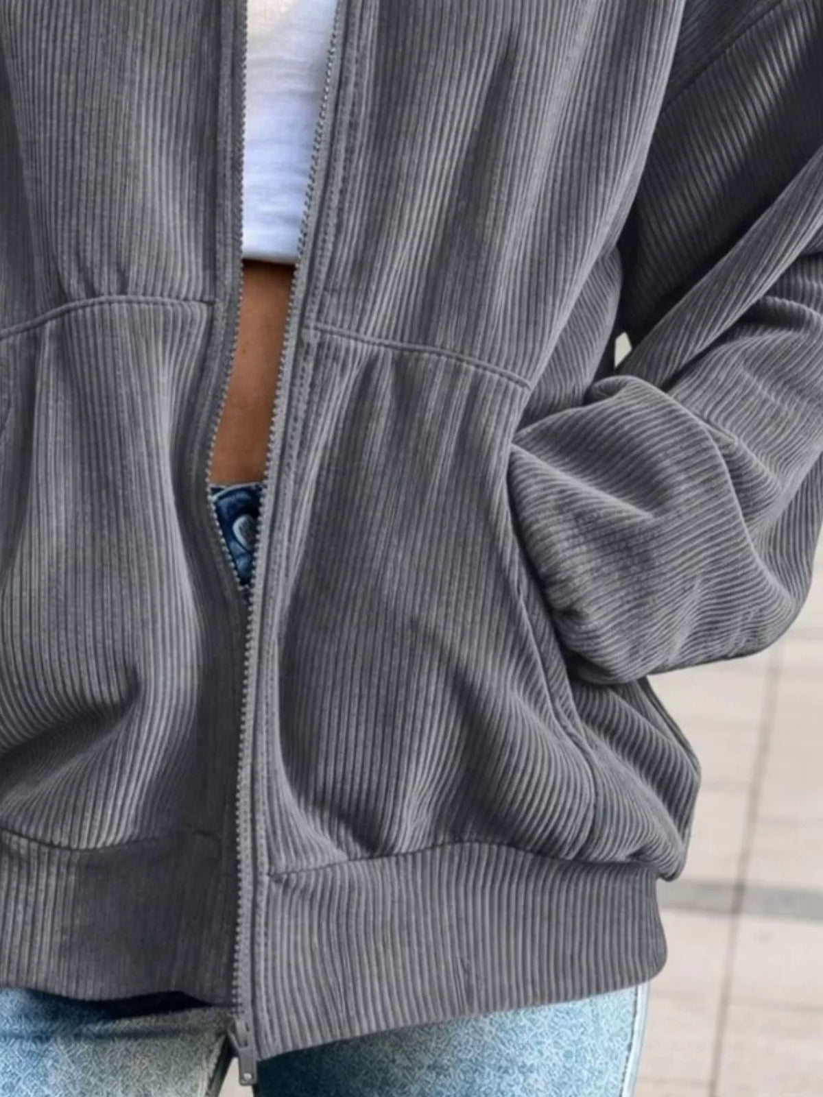 Corduroy Zip-Up Dropped Shoulder Jacket, view 6