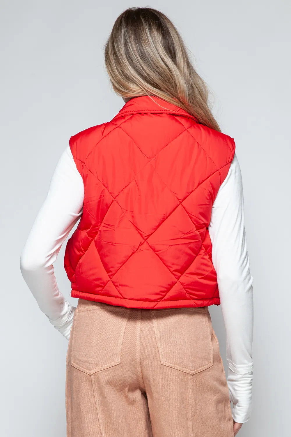 Snobbish Snap Down Quilted Crop Vest in Red, view 2