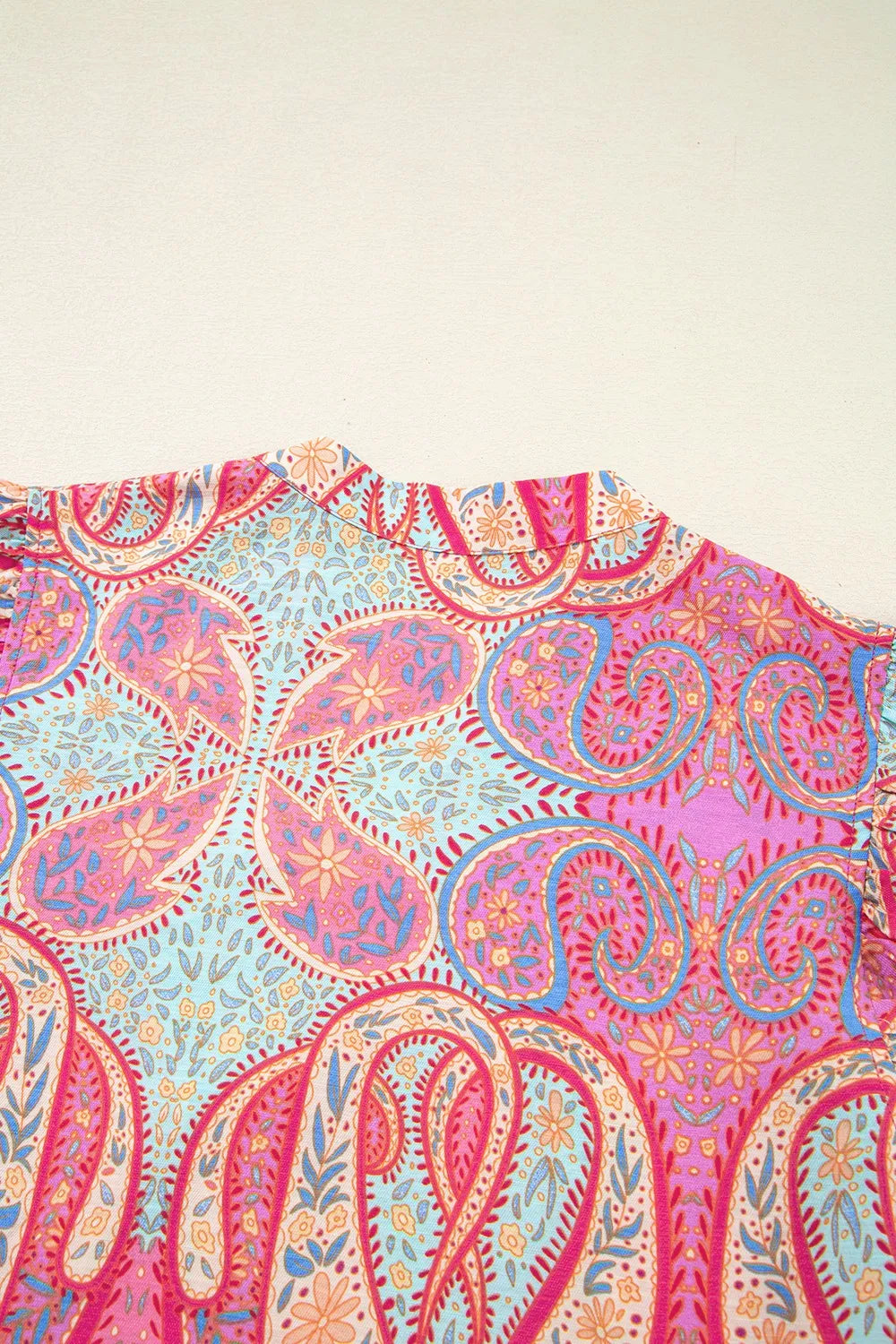Tribal Paisley Print Ruffled Sleeve Notch Neck Midi Dress - Lilixa.store