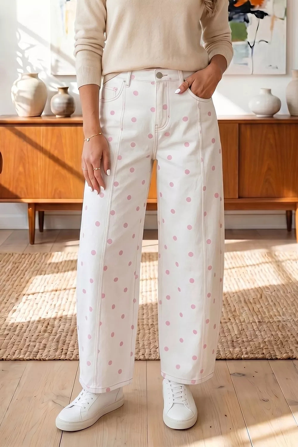 Polka Dot Wide-Leg Jeans - Lilixa.store