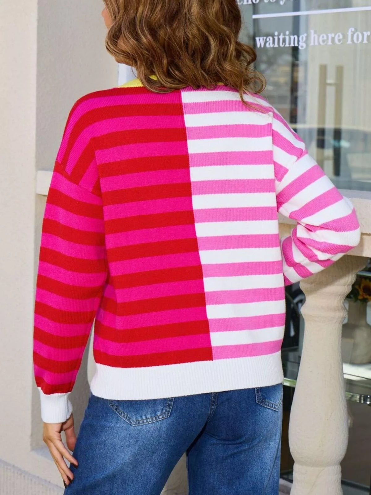 Striped Round Neck Long Sleeve Sweater, view 6