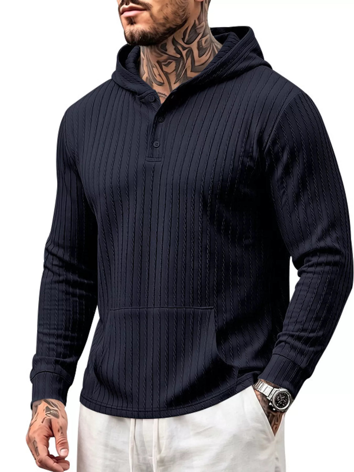 Men's Full Size Casual Kangaroo Pocket Knit Hoodie Plus Size - Lilixa.store