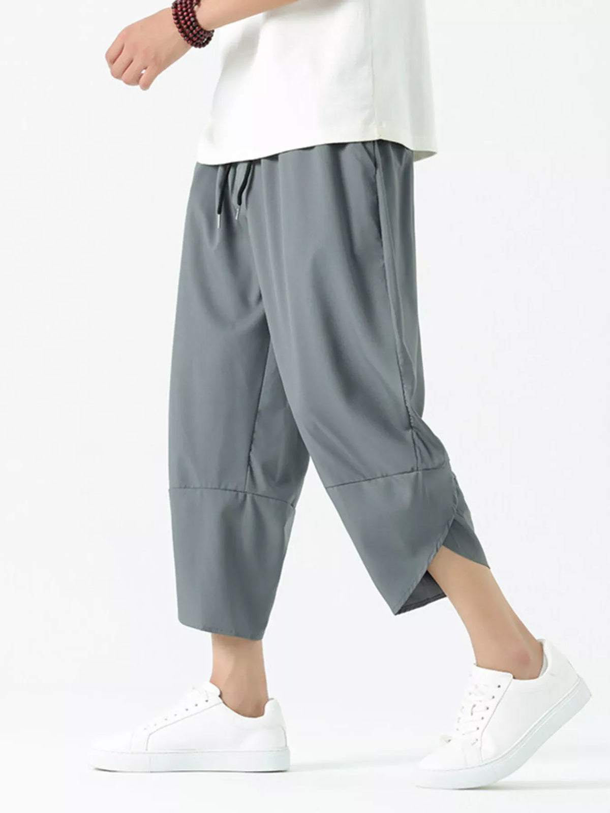 Men's Plus Size Casual Loose Cropped Pants in Dark Gray