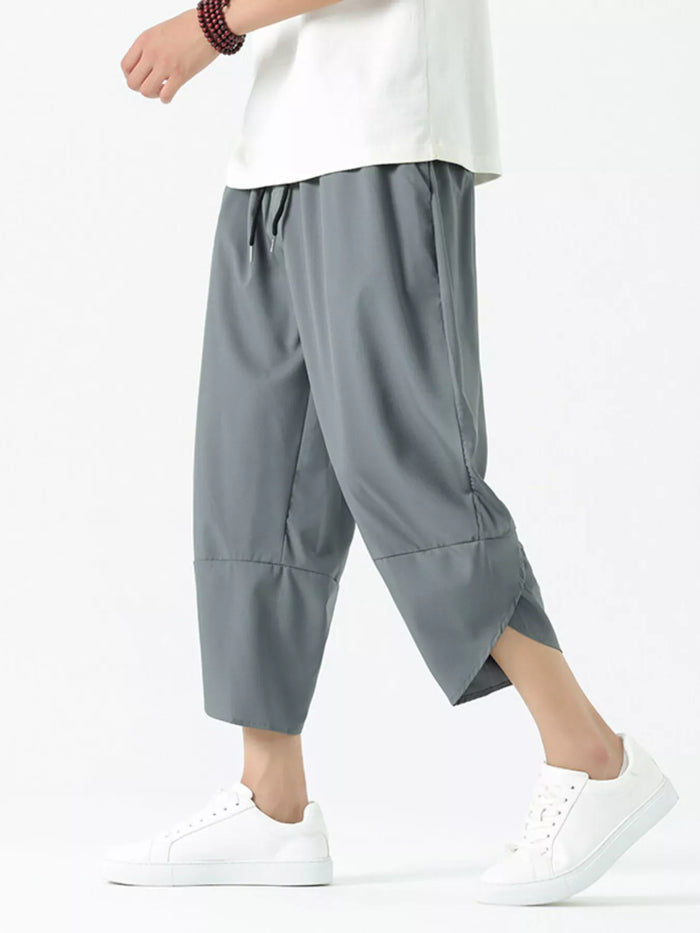 Men's Plus Size Casual Loose Cropped Pants in Dark Gray