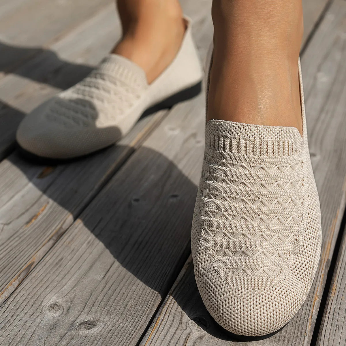 Breathable Knit Slip-On Loafers in Ivory