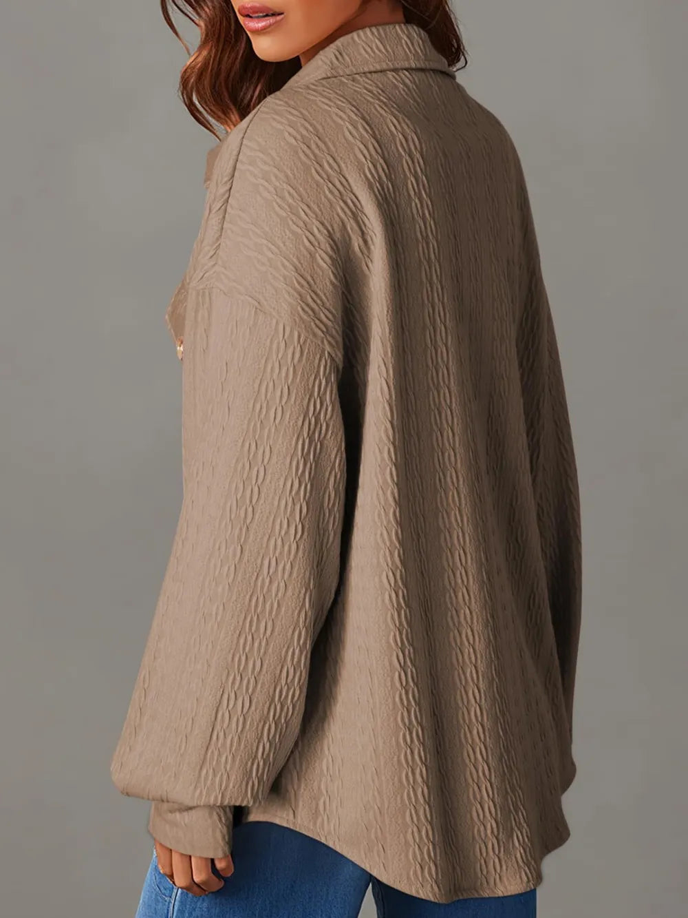 Textured Button Up Long Sleeve Shacket, view 4