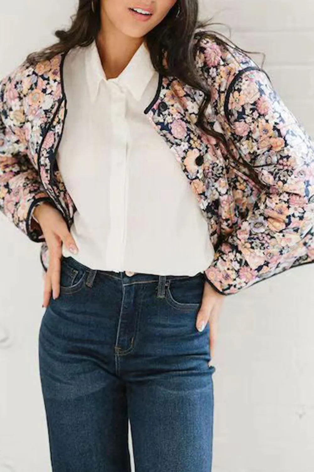 Floral Button Up Long Sleeve Winter Coat - Lilixa.store