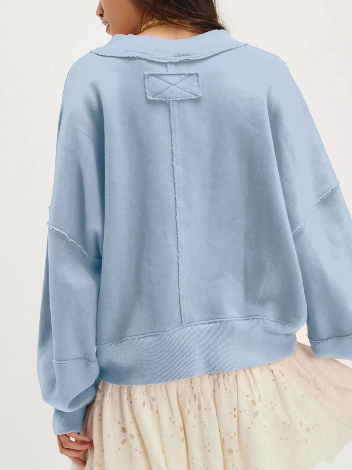 Exposed Seam Dropped Shoulder Sweatshirt - Lilixa.store