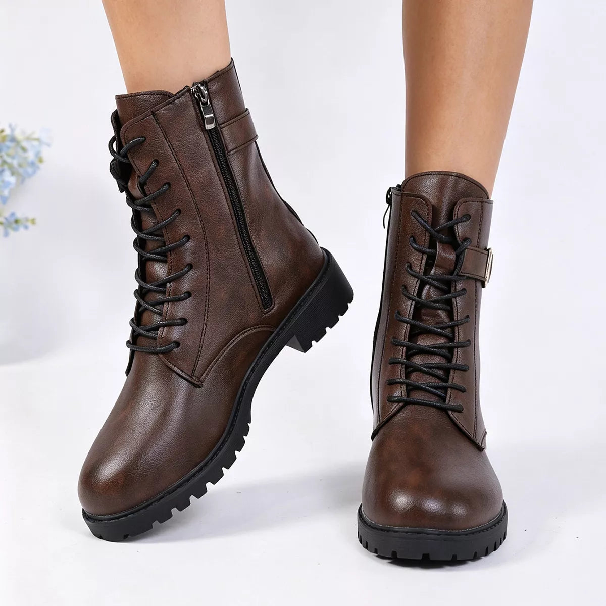 Round Toe Lace Up Boots - Lilixa.store