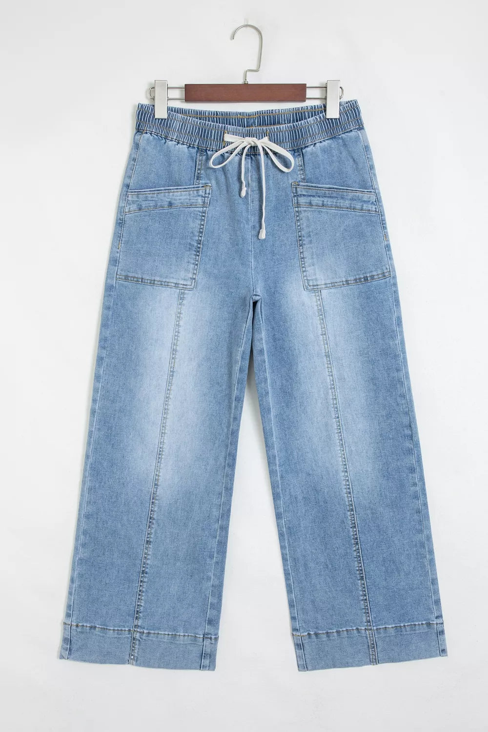 Drawstring Waist Wide Leg Ankle Length Jeans - Lilixa.store