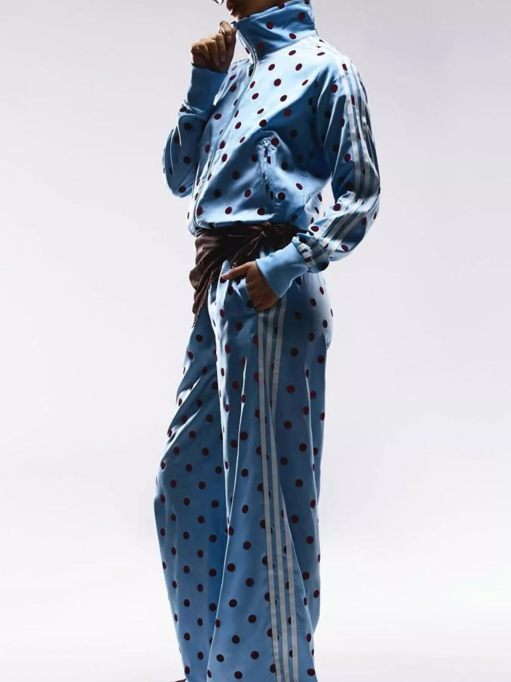 Polka Dot Side Striped Outerwear and Pants Set - Lilixa.store