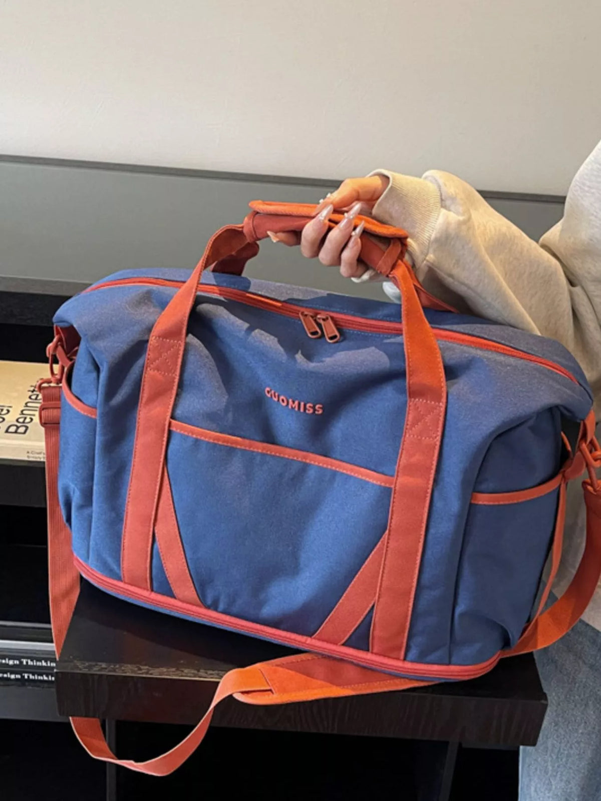 Contrast Oxford Cloth Travel Bag in Blue, view 6