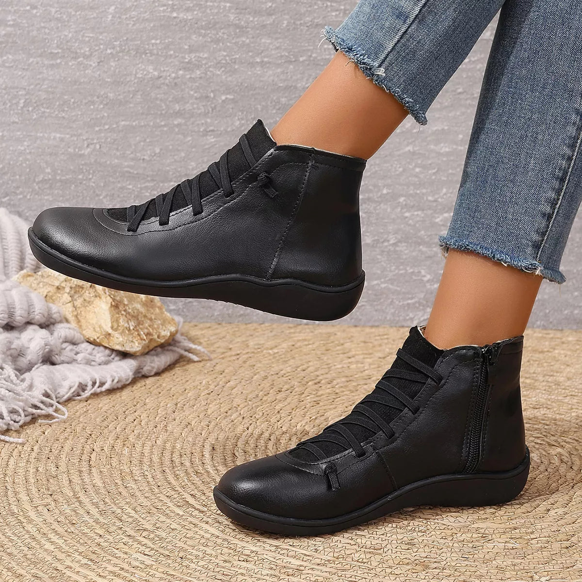 Lace-Up Faux Leather Ankle Boots - Lilixa.store