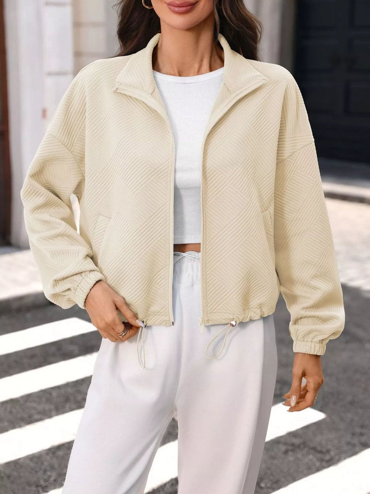 Textured Zip-Up Casual Jacket