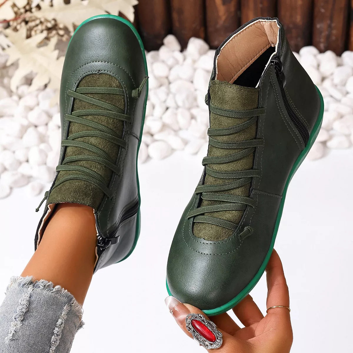 Lace-Up Faux Leather Ankle Boots - Lilixa.store