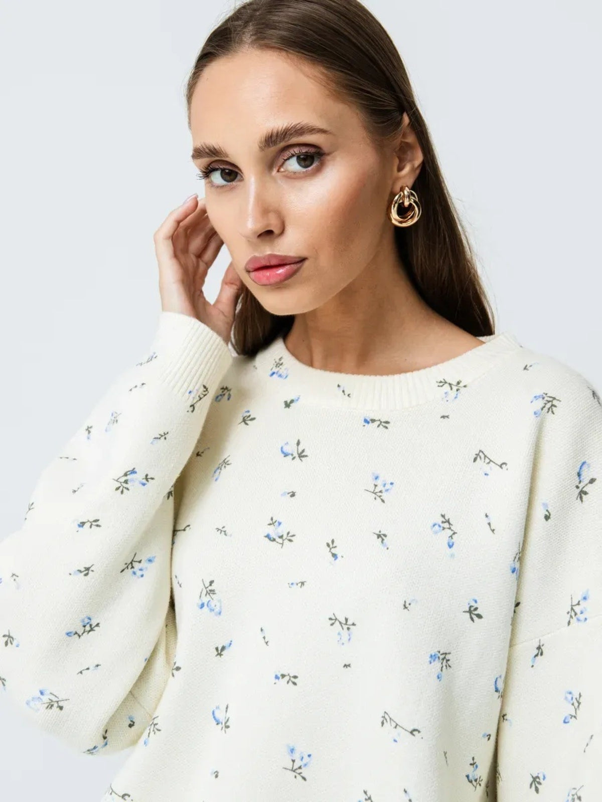 Floral Dropped Shoulder Oversized Sweater, view 3