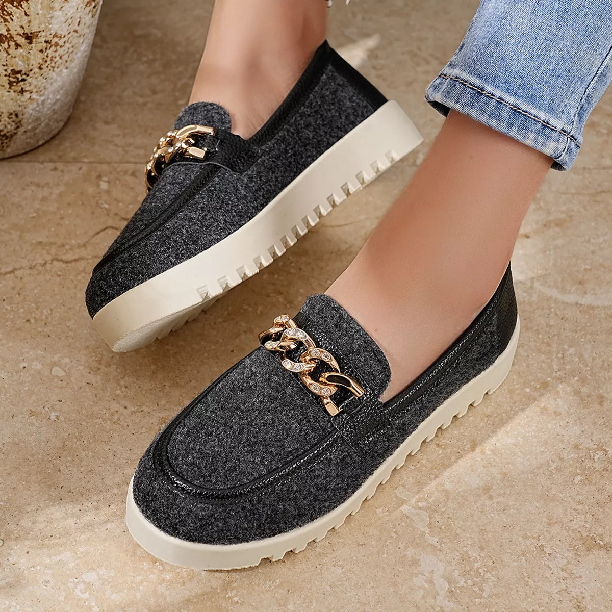 Round Toe Platform Slip-Ons