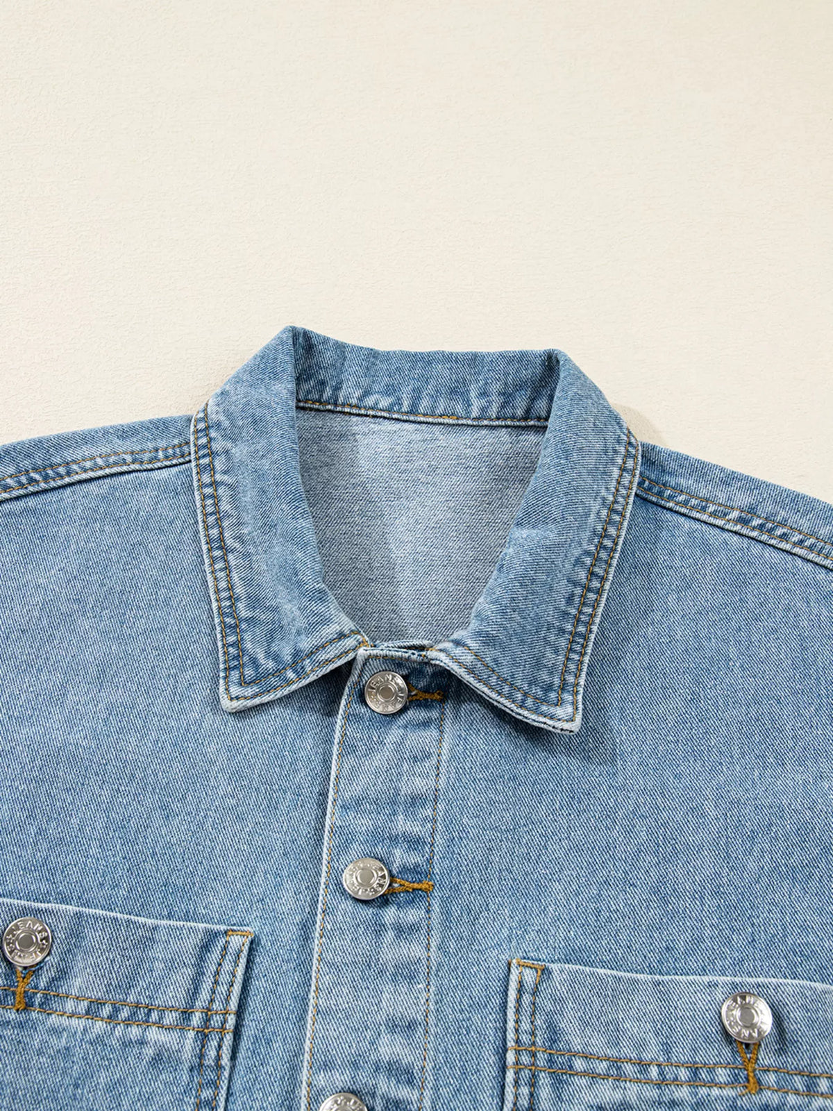 Patched Pockets Side Tie Denim Jacket, view 7