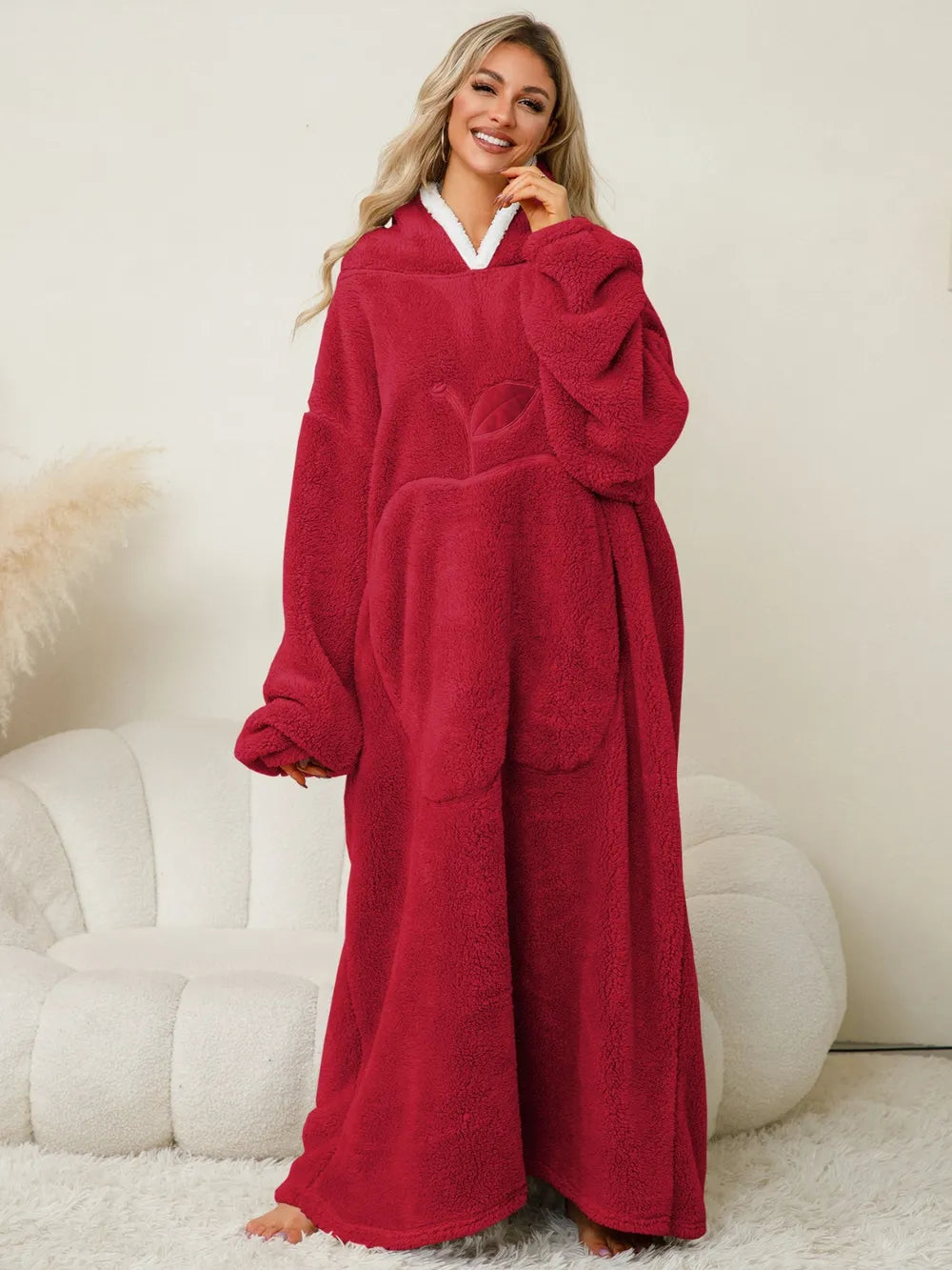 Pocketed Contrast Long Sleeve Hooded Lounge Dress - Lilixa.store
