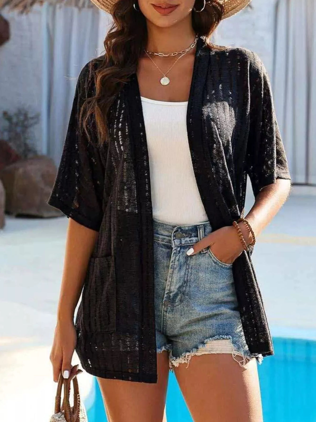 Openwork Open Front Cardigan - Lilixa.store