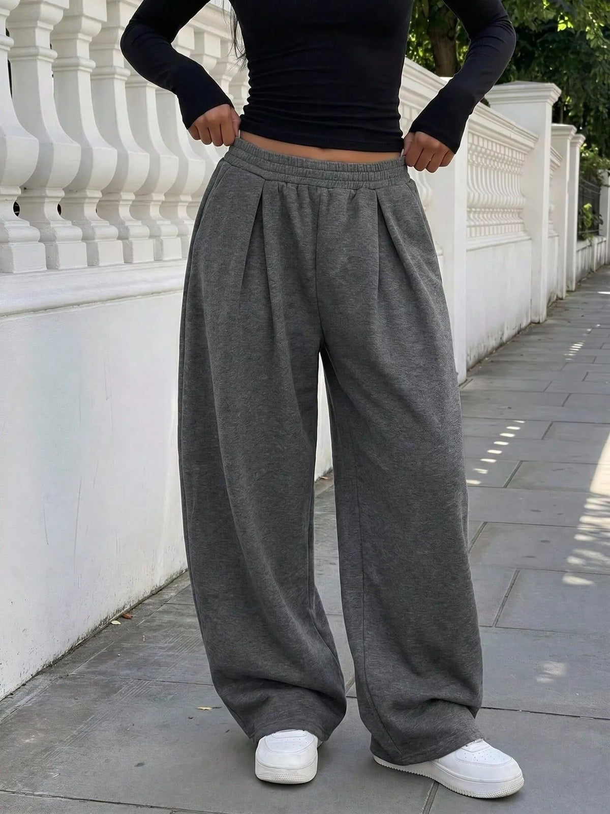 Elastic Waist Wide-Leg Sweatpants - Lilixa.store