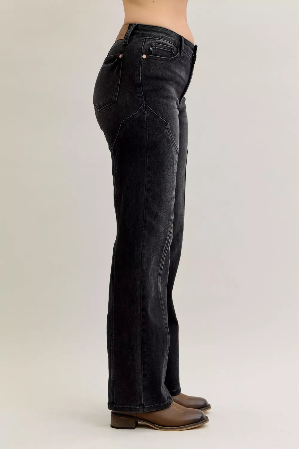 Judy Blue Mid Rise Straight Western Seam Detail Jeans - Lilixa.store