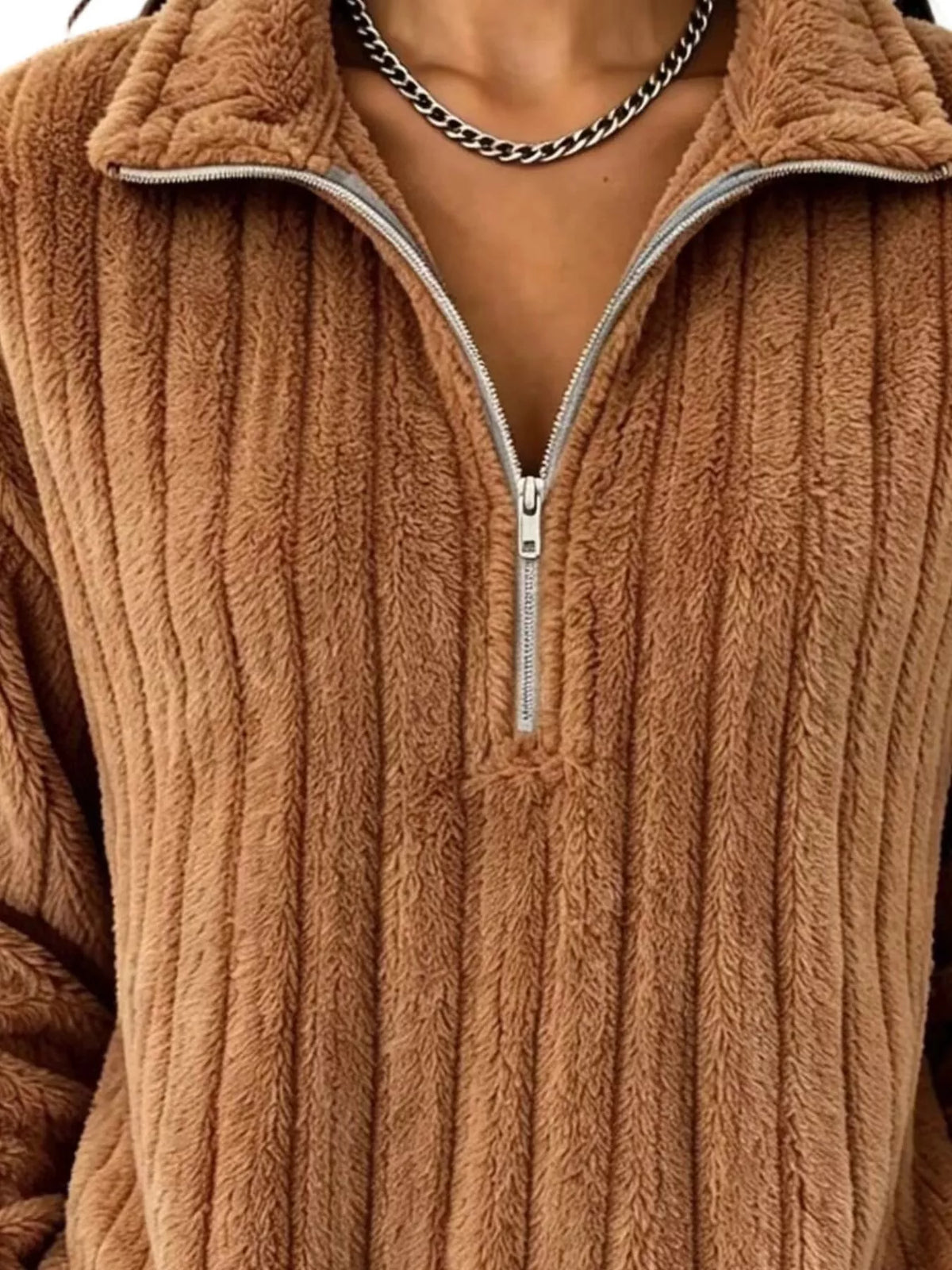 Quarter-Zip Dropped Shoulder Sweatshirt - Lilixa.store