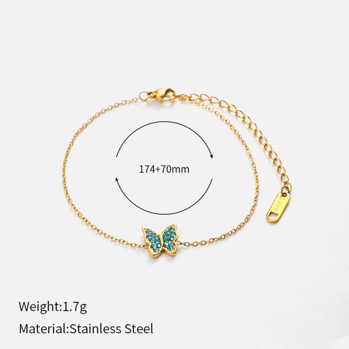 18K Gold-Plated Butterfly Adjustable Bracelet, view 6