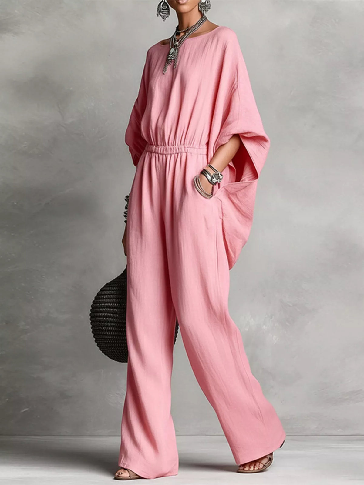 Full Size Boat Neck Batwing Sleeve Wide-Leg Jumpsuit Plus Size - Lilixa.store