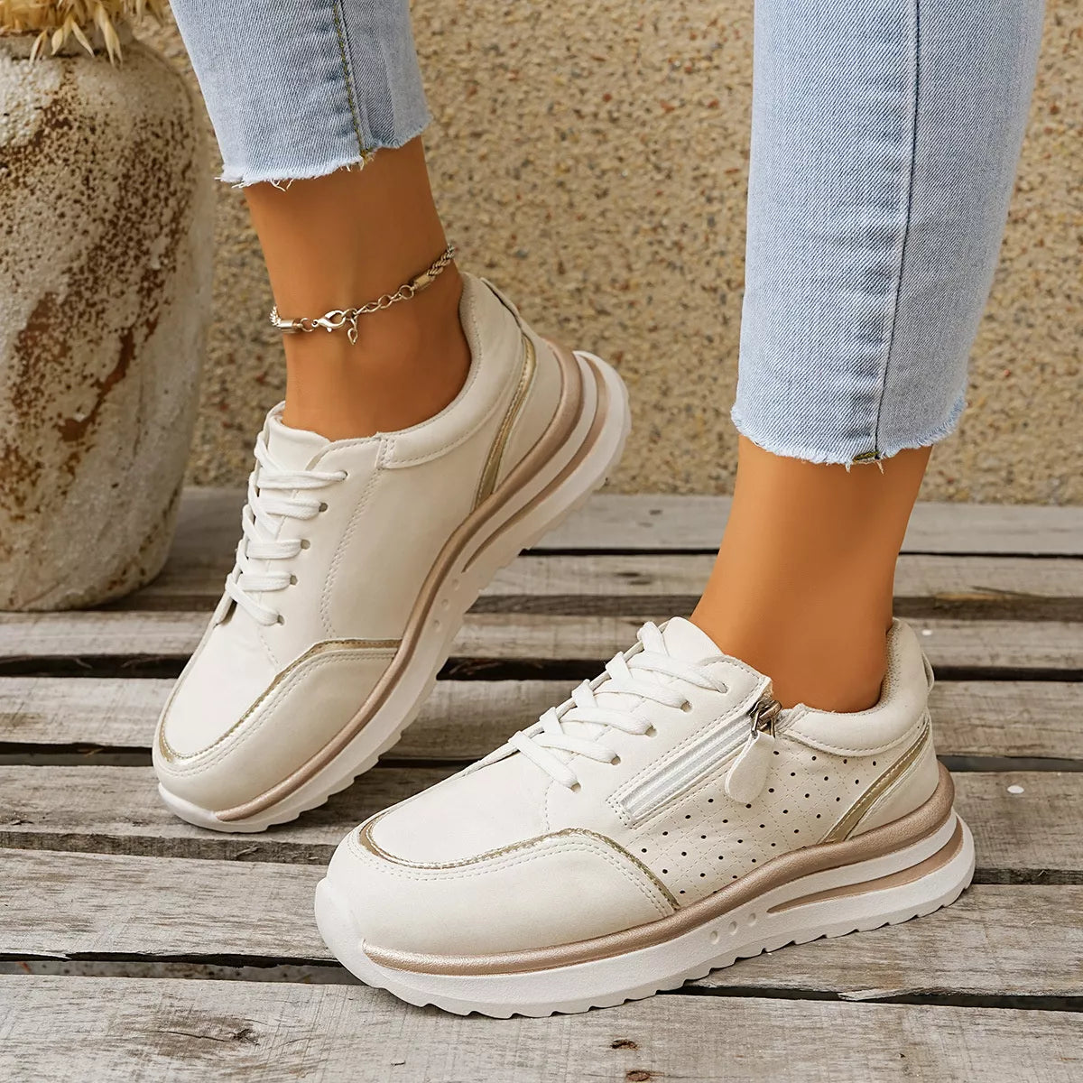 Round Toe Lace Up Sneakers - Lilixa.store
