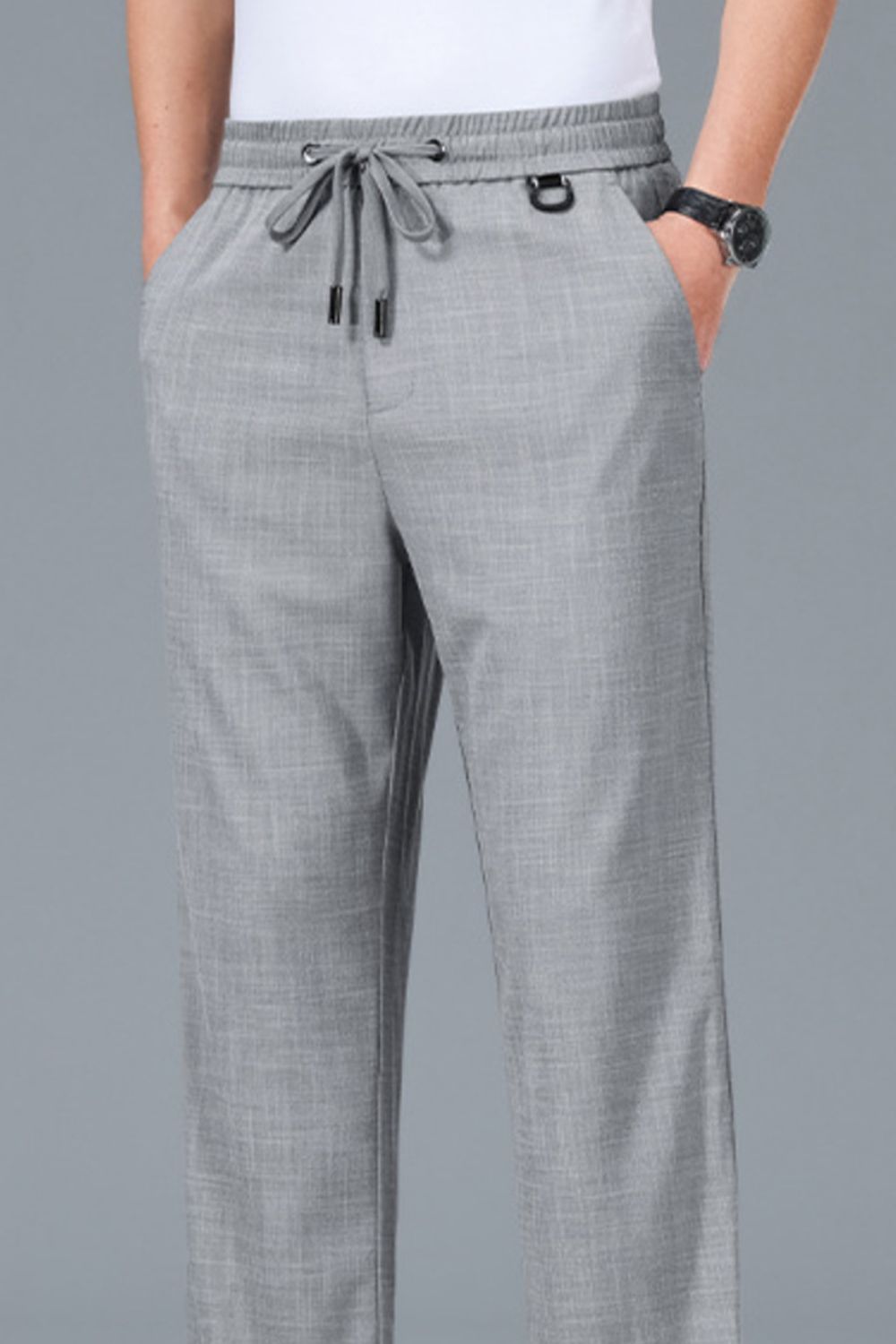 Men's Plus Size Casual Drawstring Straight-Leg Pants, view 2