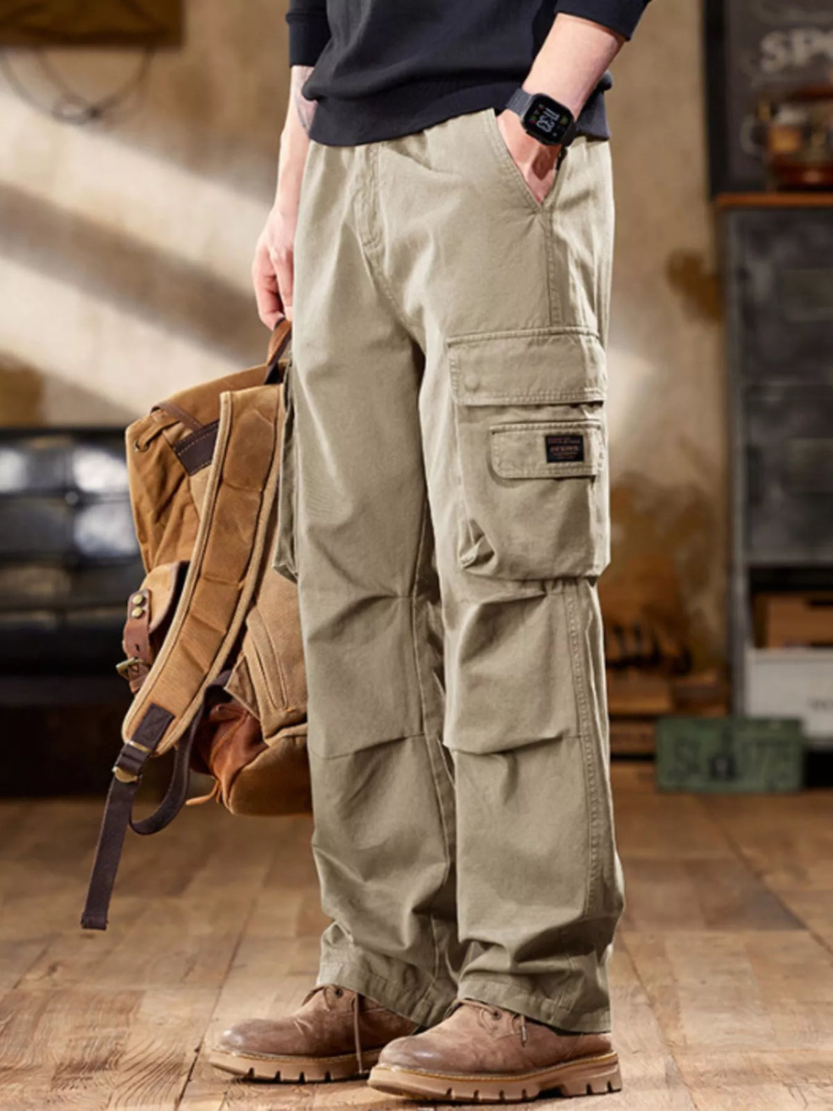 Men's Full Size Elastic Waist Cargo Pants Plus Size, view 7
