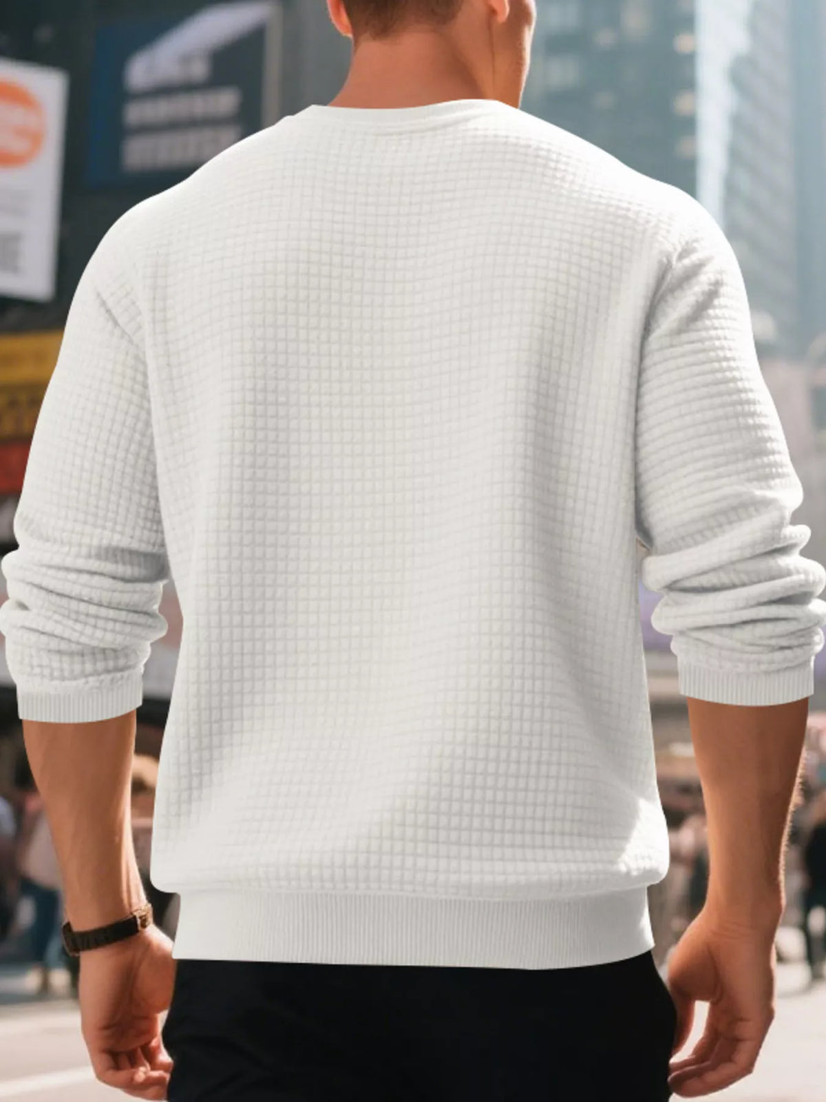 Men's Full Size Classic Waffle-Knit Crew Neck Sweatshirt Plus Size - Lilixa.store