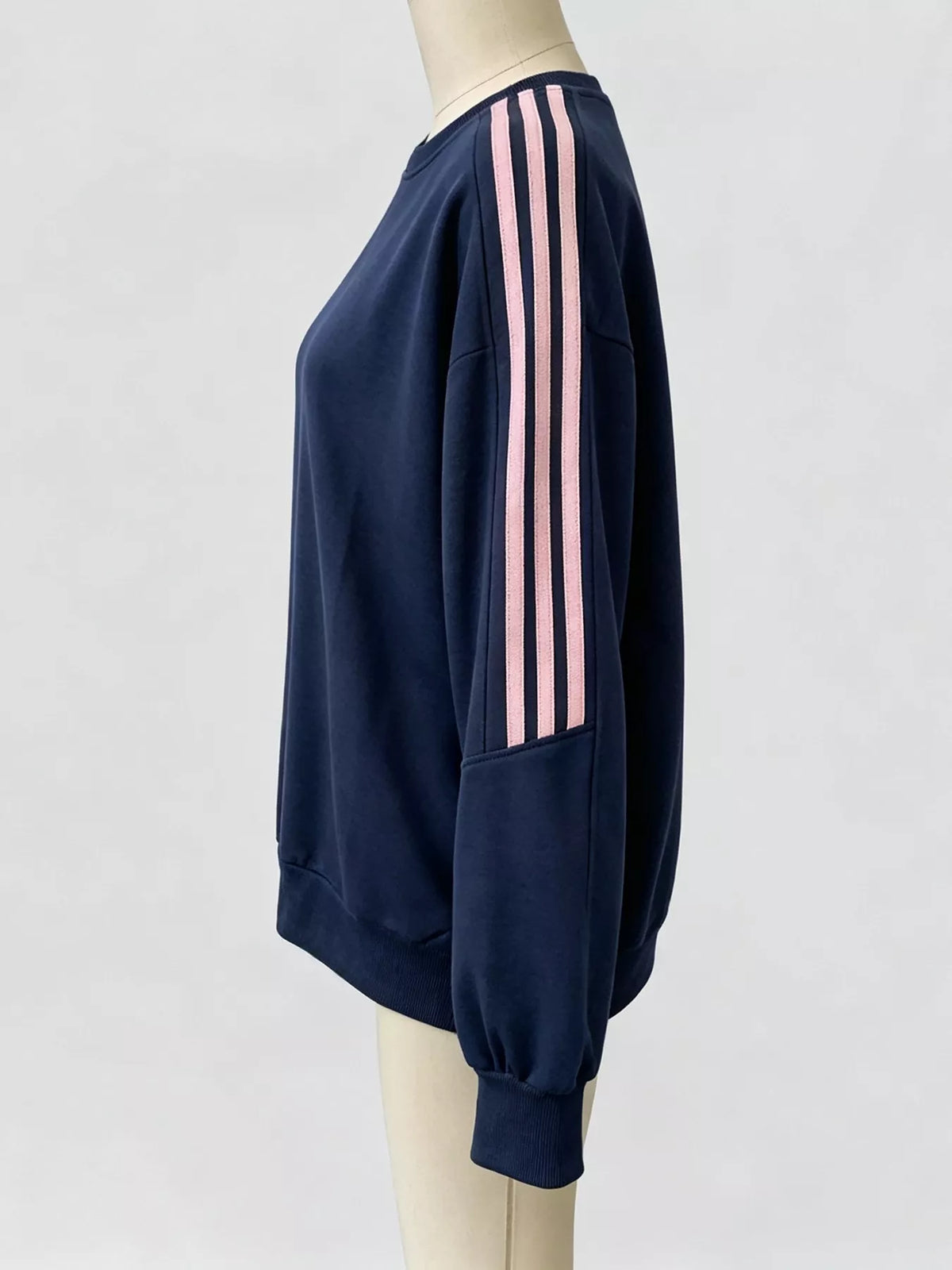 Striped Round Neck Sweatshirt - Lilixa.store