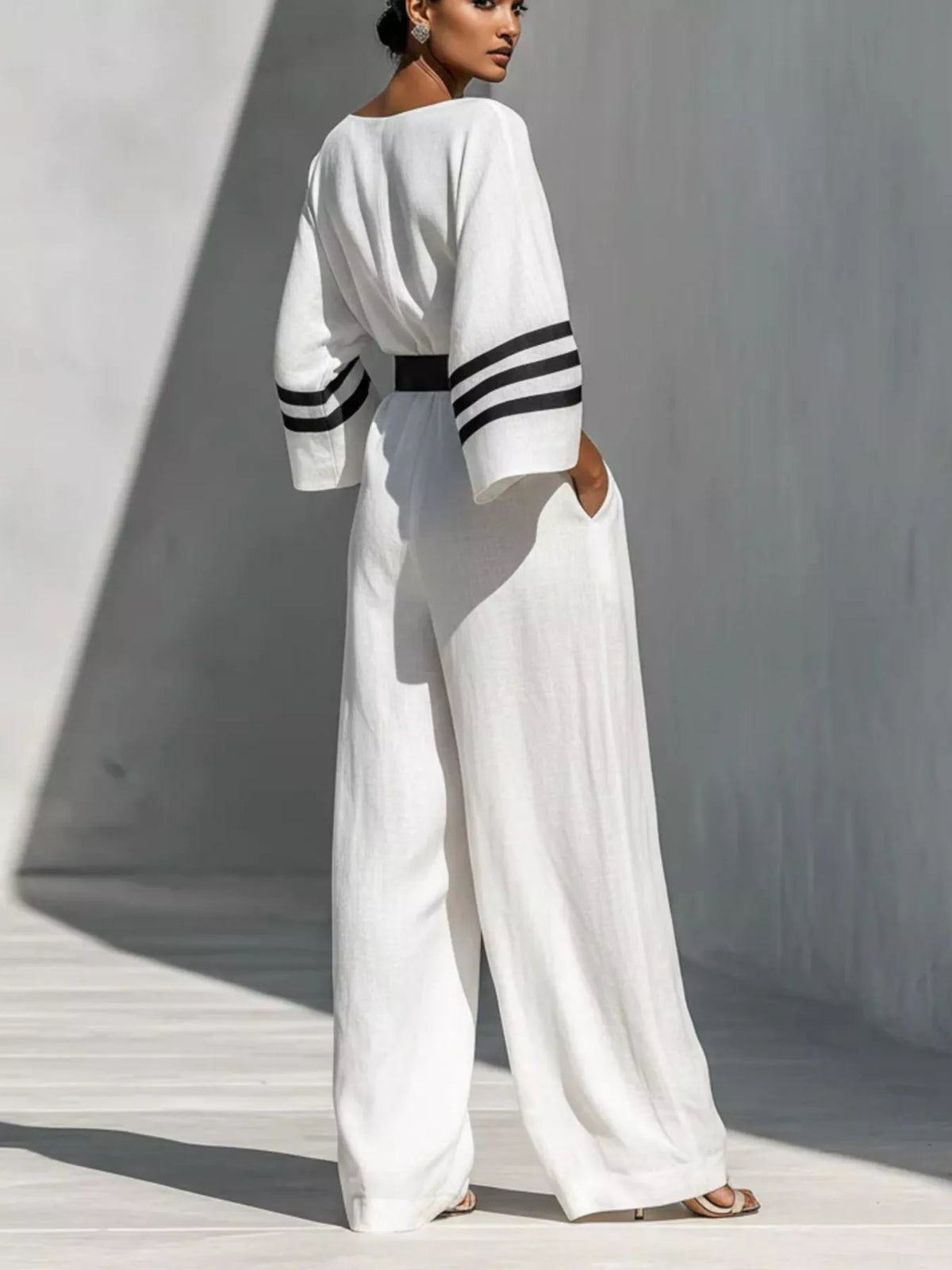 Wide Sleeve and Contrast Striped Jumpsuit, view 2