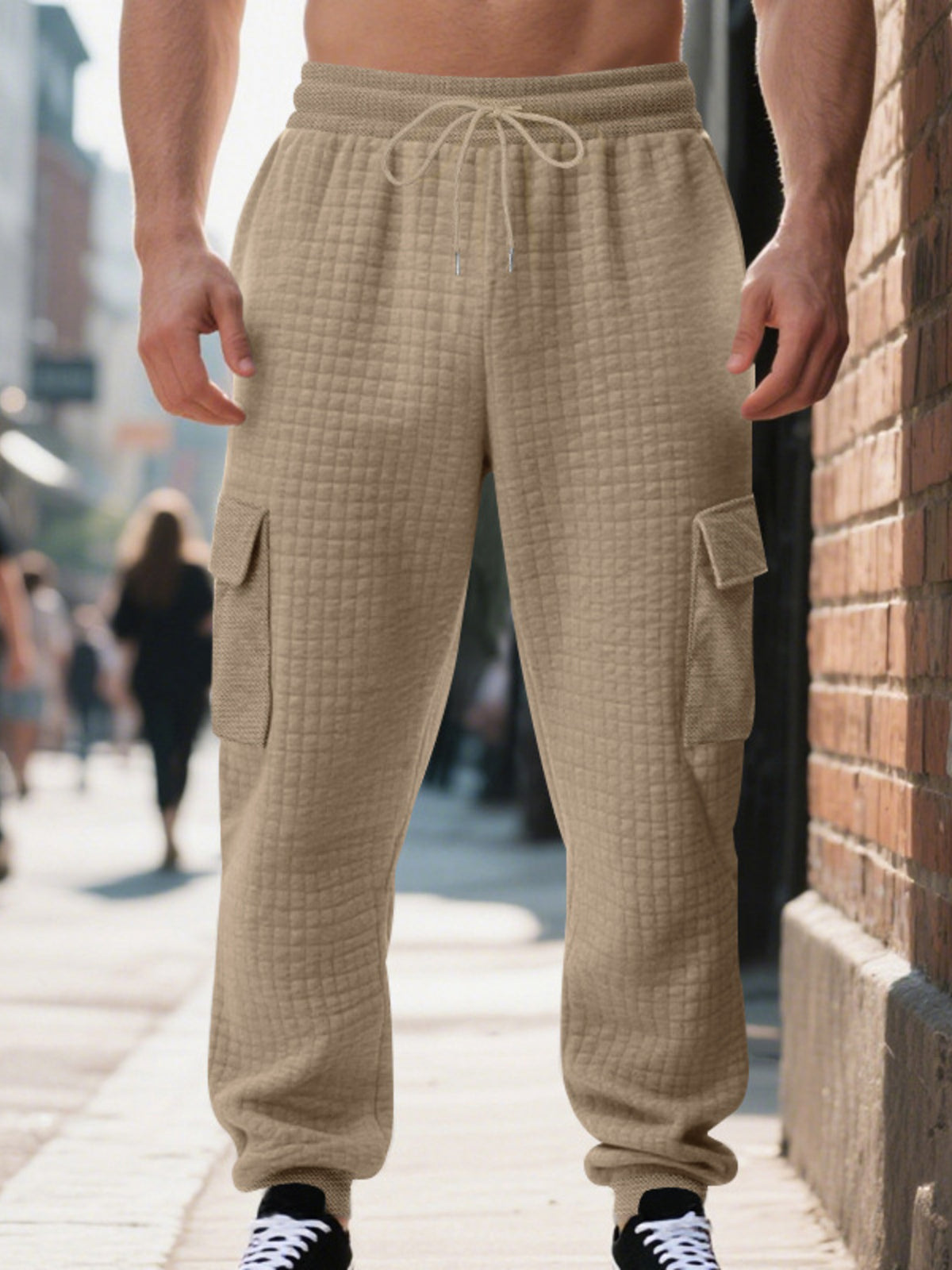 Men's Full Size Textured Cargo Joggers Plus Size